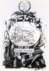 Mapa alegórico do departamento de Bouches-du-Rhone, c.1830 de French School