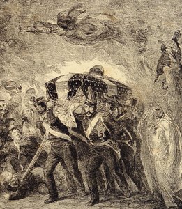 Alegoria da devolução das cinzas do imperador francês Napoleão Bonaparte em 1840. Século XIX (gravura de "Clours, mores, usages, costumes, inventions de French School