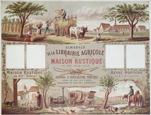 Almanaque ilustrando métodos tradicionais e modernos de agricultura. c.1870-80 de French School