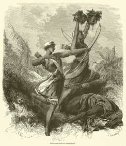 Amazones-archers combattant (gravura) de French School