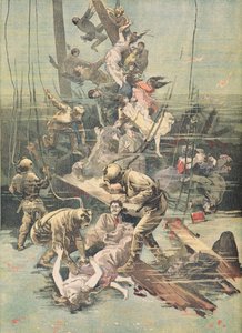 Um acidente em Santander, Divers procurando os corpos das vítimas, ilustração de &39;Le Petit Journal&39;, 25 de novembro de 1893 de French School