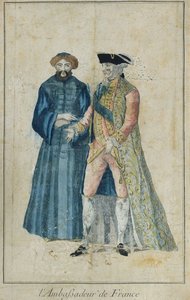 Um embaixador da França com seu Dragoman, gravado por Moutier (gravura de cor) de French School