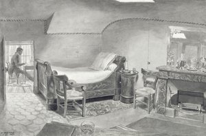 Um interior do sótão de um artista em Paris, c.1830 (caneta e tinta sépia e sépia wc no papel) de French School