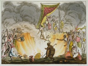 Uma viúva indiana queima a morte com seu corpo de maridos, prato 30 de um livro sobre a Índia, gravado por Gaetano Zancon (1771-1816) de French School