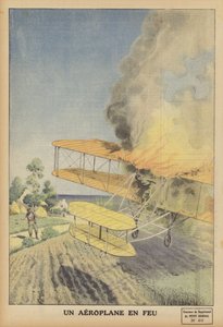 Um avião em chamas (cor litho) de French School