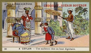Um público com um alto dignitário, Ceilão (chromolitho) de French School