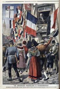 Um antigo soldado francês em Estrasburgo ocupada pela Alemanha pode exibir a bandeira francesa - "Le Petit Journal" 20 de Setembro de 1908 (gravura) de French School