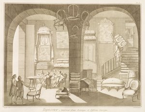 Uma loja de estofadores, da Encyclopédie des Sciences et Metiers de Denis Diderot (1713-84), publicada em 1770 de French School