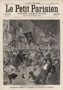 Ataque anarquista à bomba na procissão de Corpus Christi deixando a Igreja de Santa Maria, Barcelona, Espanha de French School