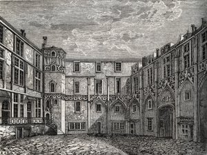 Ancien hotel de la Tromoille, rue des Bourdonnais, Paris (1º arr) Gravação em "História física, civil e moral de Paris: desde os primeiros tempos históricos até aos nossos dias" por Jacques Antoine Dulaure de French School