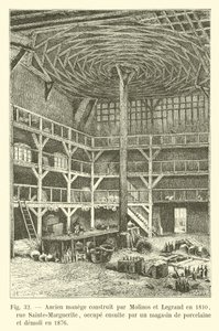 Antigo manege construído por Molinos e Legrand em 1810, rue Sainte-Marguerite, então ocupado por uma loja de porcelana e demoli em 1876 de French School