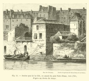 Old Quai de la Cité, a montante da Ponte Notre-Dame, por volta de 1780; dapres um desenho do tempo de French School