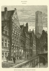 Casas antigas em Mechelen (gravura) de French School