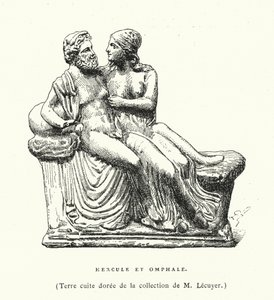 Antiga escultura grega de terracota de Hércules e Omphale (gravura) de French School