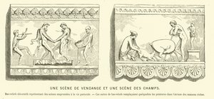 Antigos baixos-relevos romanos representando uma vindima e uma cena nos campos (gravura) de French School