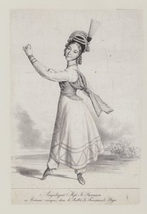 Angelique St Romain Mees em traje cossaco para o ballet La Francaise et le Raja (litho) de French School