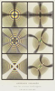 Anéis coloridos em cristais birefringentes com um e dois eixos (cor litho) de French School