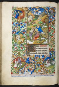 Anúncio aos pastores, Add Ms 18850 f.70v Livro de horas (The Bedford Hours) c.1410-30 (tinta, cor e ouro sobre velino) de French School