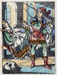 Ilustração anônima de "La belle au bois dormant", conto de Charles Perrault (1628-1703), escritor francês. Gravura em madeira de "Imaging Pellerin" - Epinal, sd. Final do século XIX. de French School