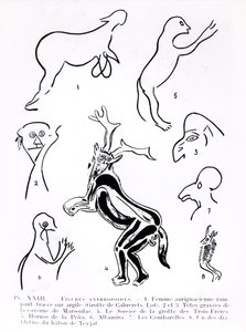 Figuras antropóides em cavernas pré-históricas, de Les Artistes Prehistoriques de Morin-Jean, 1933 de French School