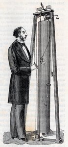 Aparelho de Arthur Jules Morin (1795-1880) para o estudo da queda dos corpos - Gravura em "Ciências trazidas às graças de todos - Física e química popular" por Alexis Clerc - Final do século XIX - Coleção privada de French School