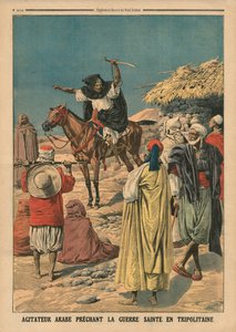 Agitador árabe pregando a Guerra Santa em Tripolitania, ilustração de &39;Le Petit Journal&39;, suplemento ilustre, 19 de novembro de 1911