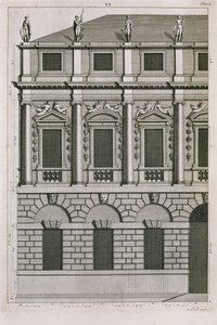 Projeto arquitetônico demonstrando proporções palladianas, gravadas por Bernard Picart (1673-1733) c.1716 de French School