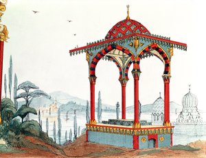 Esboço arquitetônico na Turquia, final do século XIX (caneta e tinta e cor no papel) de French School