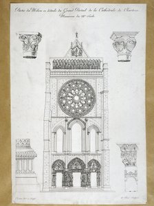 Arquitetura: vista do grande portal da Catedral de Chartres - Monumento da Placa do século XII do século XIX de French School