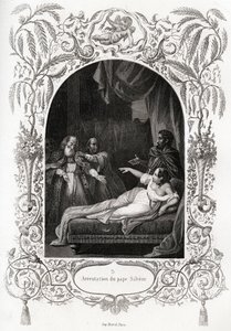 Prisão do Papa Silvere (Silverio) (Papa de 536 a 537). Gravura para ilustrar a Histoire des popes de Maurice Lachatre (1814-1900), librairie du progres, Paris. de French School