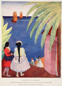 Chegada das fragatas francesas na Baía da Conceição, Voyages of Perouse, exemplar de M. Charles Sanlaville (fl.1920-30), ilustração da Histoire de la Nation Française de Gabriel Hanotaux (1853-194). de French School