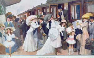 Chegada dos maridos de trem, 1908 de French School