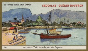 Chegando ao porto de Papeete, Tahiti (chromolitho) de French School
