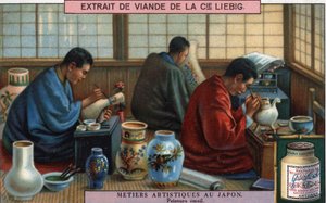 Meios artísticos no Japão: pintura a esmalte. Cromolitografia de Liebig, século XX. de French School