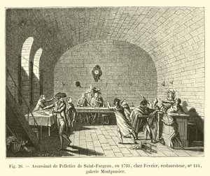 Assassinato de Pelletier de Saint-Fargeau, em 1793, em Fevrier, restaurador, nº 114, Galeria Montpensier de French School