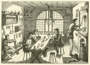 Oficina de Etienne de Laulne, conhecida como Stephanus, ourivesaria do século XVI (gravura) de French School
