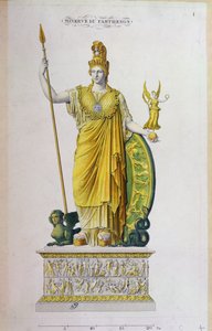 Athena Parthenos, estátua do Parthenon, Atenas (gravura de cor) de French School