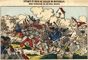 Ataque e captura da aldeia de Montebello, a gloriosa morte do General Beuret em 1859. Foto de Epinal de French School