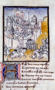Ataque de um castelo em miniatura de "The Way of Long Study and Fortune Mutation" de Christine de Pisan (ou Pizan de French School