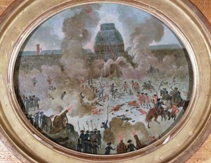 Ataque às Tulherias, Paris, 10 de agosto de 1792 (guache sobre tela) de French School