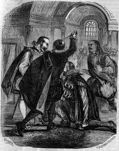 Tentativa de assassinato de Jean Chastel (Jean Chatel) (1575-1594) sobre o Rei de França Henrique IV a 27 de Dezembro de 1594. Gravura do século XIX. de French School
