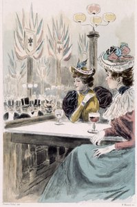 Au Moulin Rouge: mulheres sentadas em frente a um copo - em "Nos contemporains" de Octave Uzanne de French School