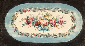Design Aubusson para um encosto de sofá ou assento de flores misturadas dentro de bordas com fitas e florais de French School