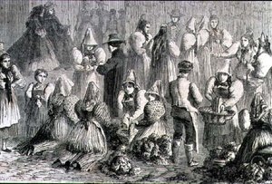 Mercado de Augsburg na década de 1860 (gravação) de French School