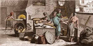 Padaria - Uma padaria - "A Grande Enciclopédia, ou Dicionário Raisonne des Sciences, des Arts et des Metiers" (Enciclopédia ou Dicionário das Ciências, Artes e Profissões) por Denis Diderot (1713-1784) e Jean d