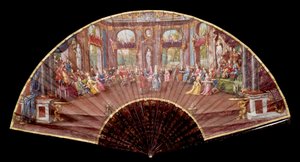 Cena de baile na corte de Luís XIV (1638-1715) leque do século XVIII Paris, Artes decorativas de French School