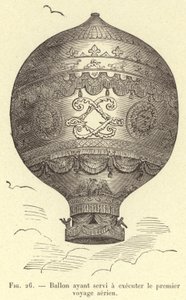 Balão usado para fazer a primeira viagem de avião (gravura) de French School