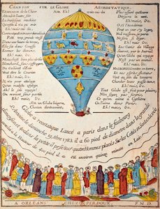 Voo de balão: experiência dos irmãos Montgolfier em 19 de outubro de 1783 no jardim de Monsieur Reveillon, faubourg Saint Antoine em Paris. Gravura da Época. Paris, B.N. de French School