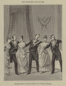 Banquete em um alojamento de sexo misto (gravura) de French School