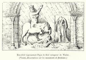 Bas-relevo representando Pepin, o Waifer derrotado curto (gravura) de French School